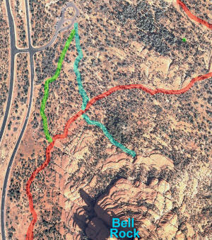 Map of Trails from Northern Parking Lot to Bell Rock