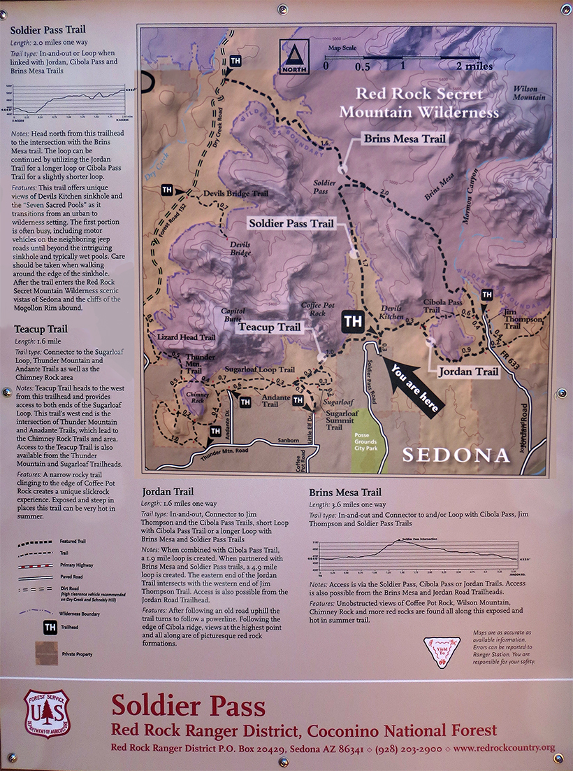 Trail Map of Soldier Pass Heading North
