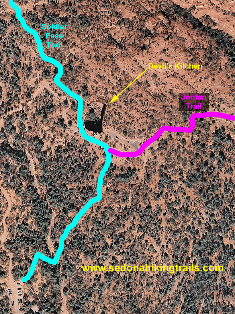 Aerophoto of the Junction fo Soldier Pass Trail and Jordan Trail and the Devi's Kitchen