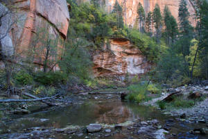 West Fork Trails View of Cliffs and Stream Crossing