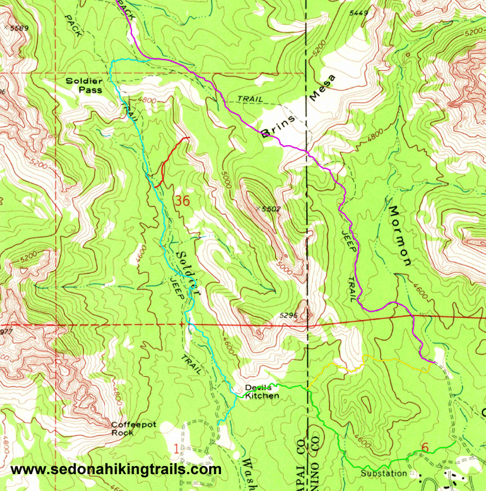 Topographic Map - Brins Mesa Soldier Pass Loop