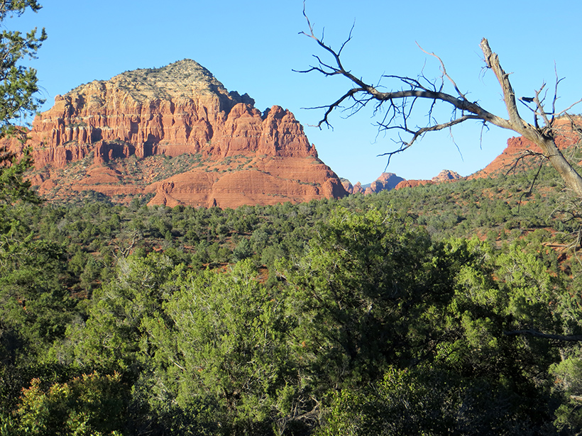 The Two Nuns rock formation and the pass which contains Chicken Point can be seen. 