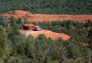 Pink Jeep Rounding Mushroom Rock
