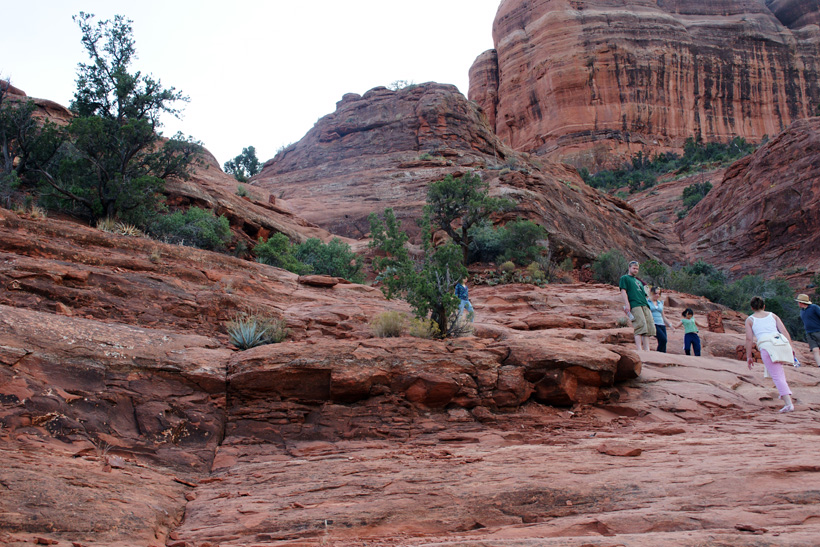 Hikers Climbing Up the Initial Part of Cathedral Rock Trail