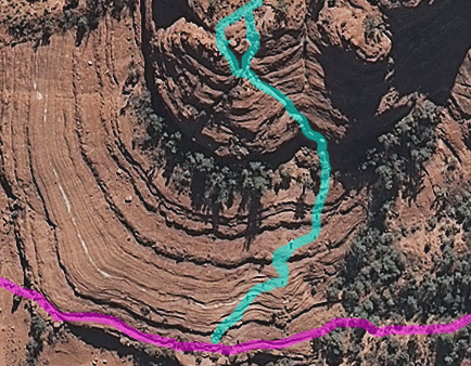 Aerial map of the begining of the Ascent Up Cathedral Rock